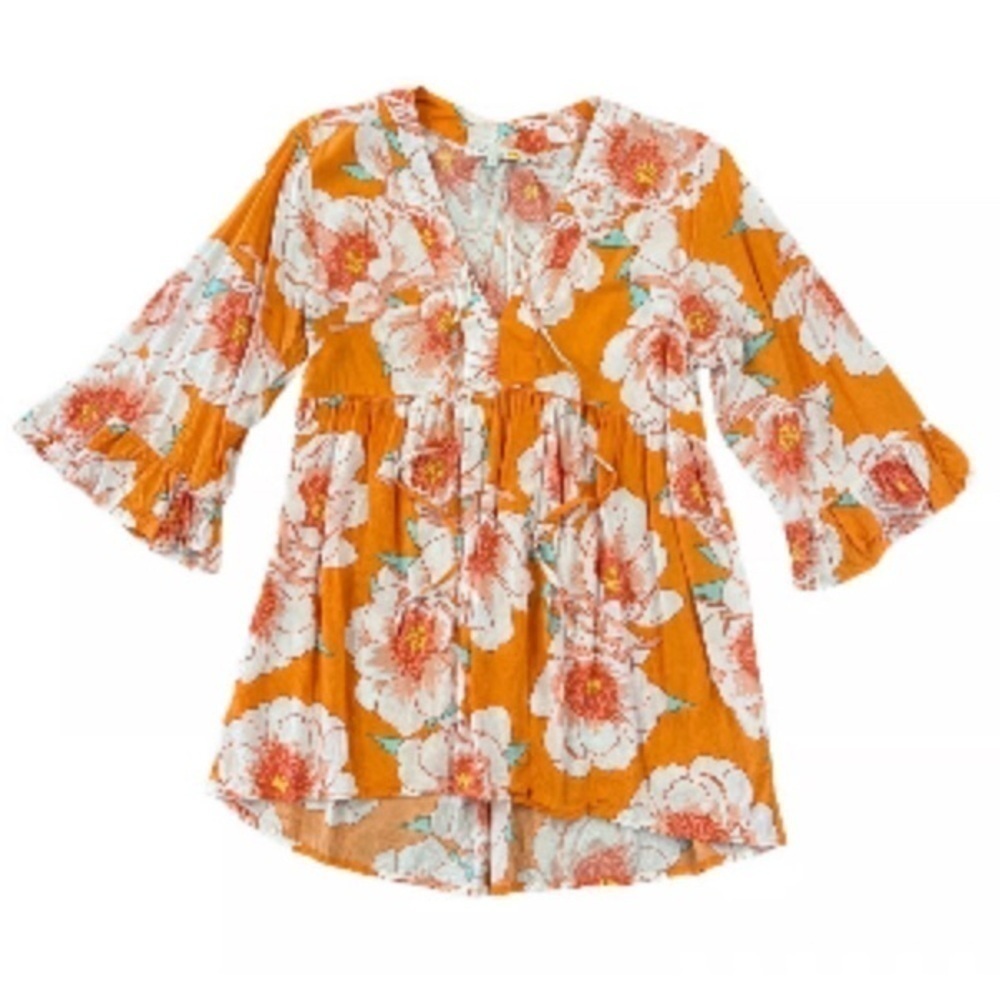 ⭐️C & C CALIFORNIA Women's Orange Floral High Low Boho Peasant Top